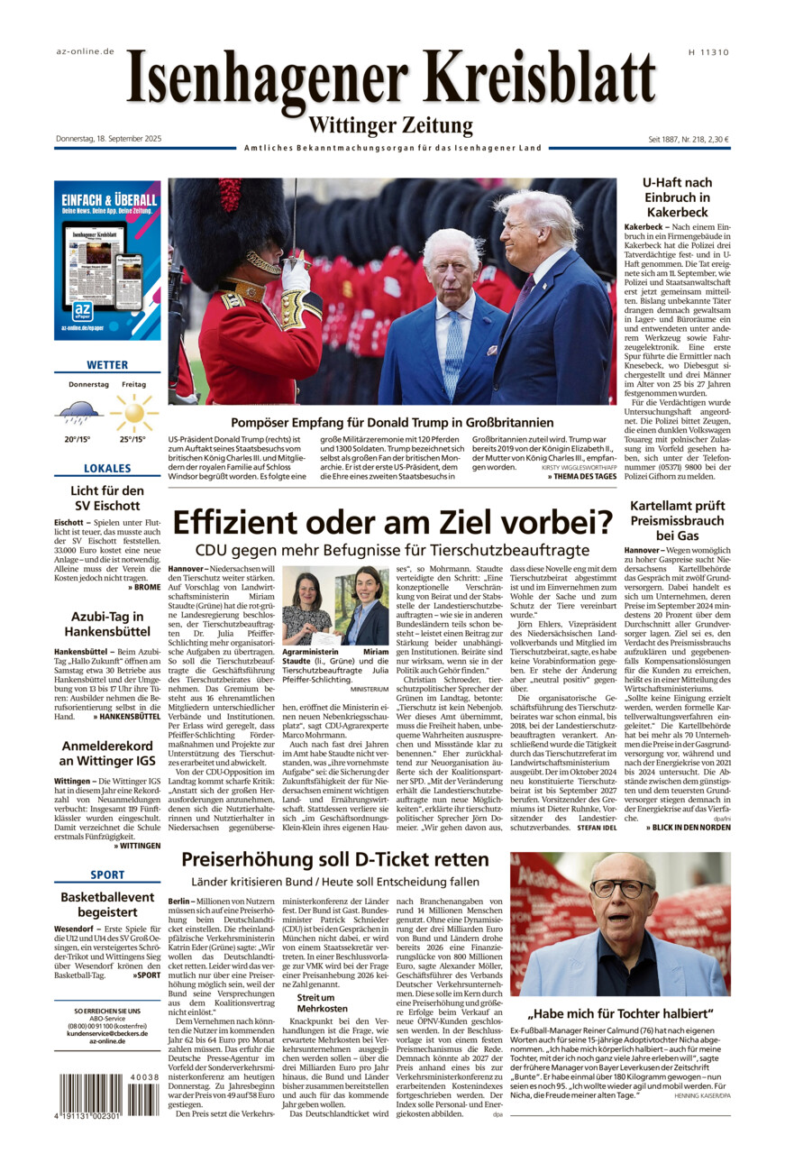 Isenhagener Kreisblatt vom Donnerstag, 18.09.2025
