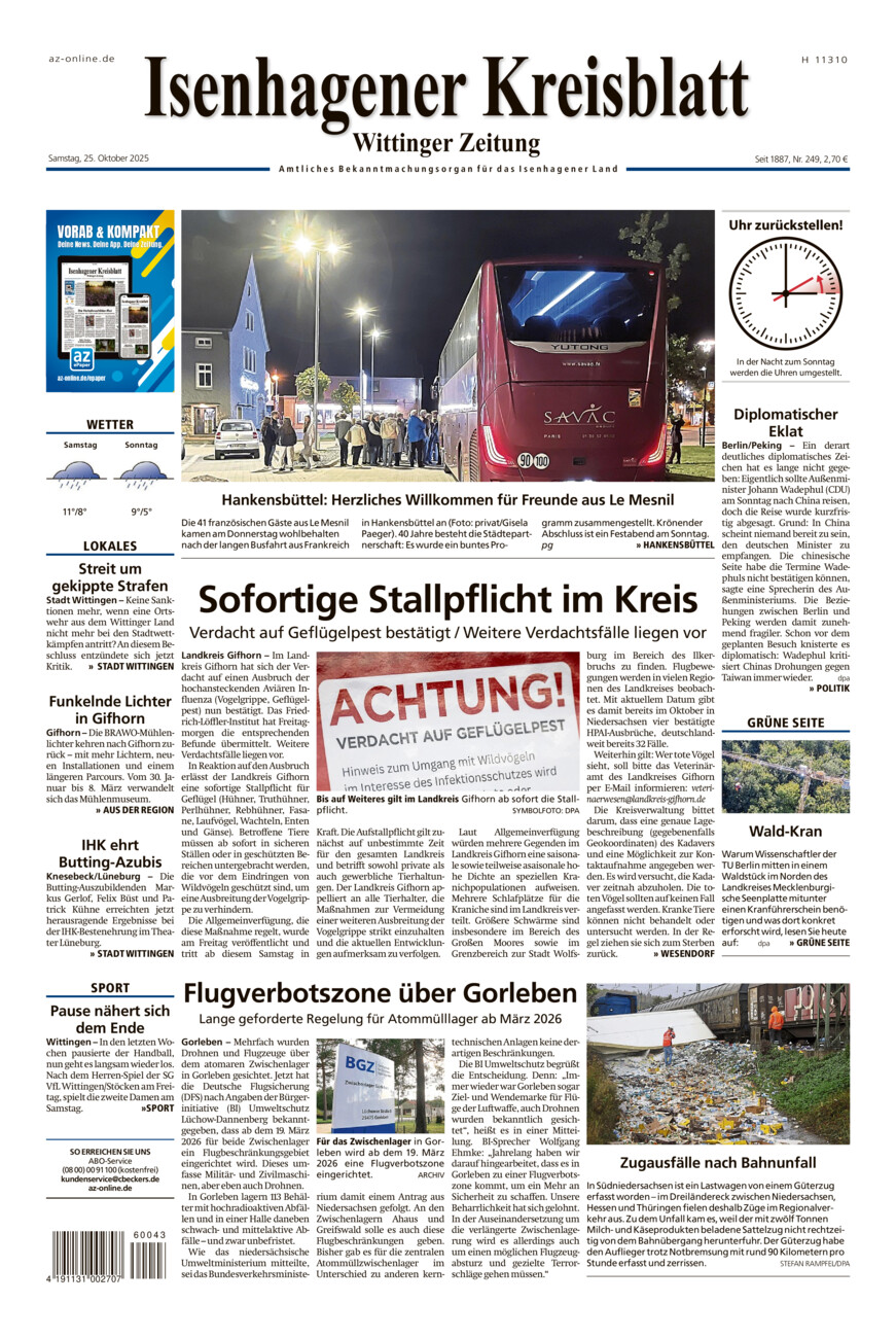 Isenhagener Kreisblatt vom Samstag, 25.10.2025