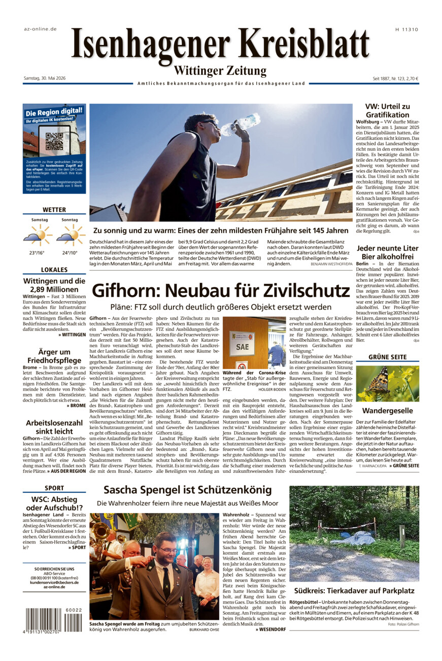 Isenhagener Kreisblatt vom Samstag, 30.05.2026