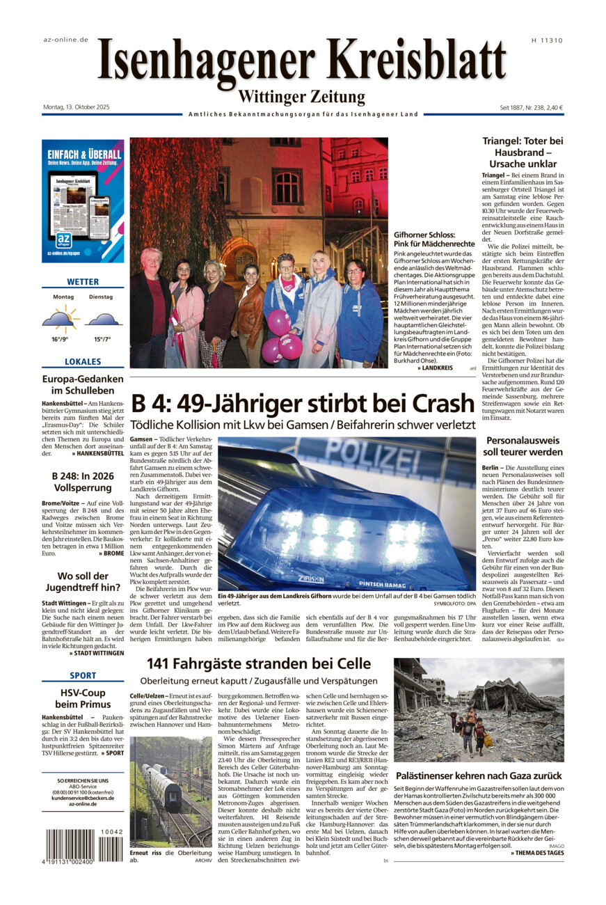 Isenhagener Kreisblatt vom Montag, 13.10.2025