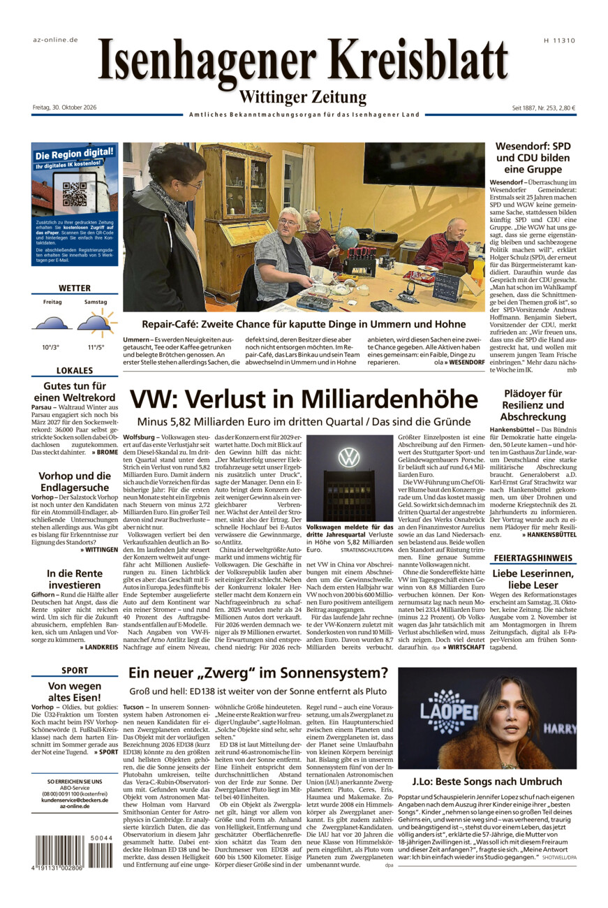 Isenhagener Kreisblatt vom Freitag, 30.10.2026