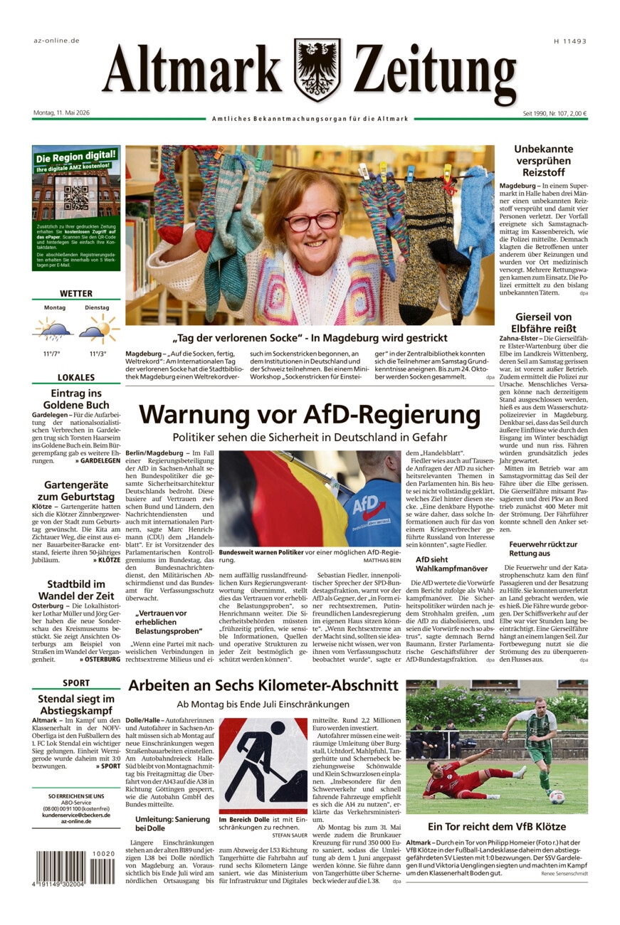 Altmark Zeitung vom Montag, 11.05.2026