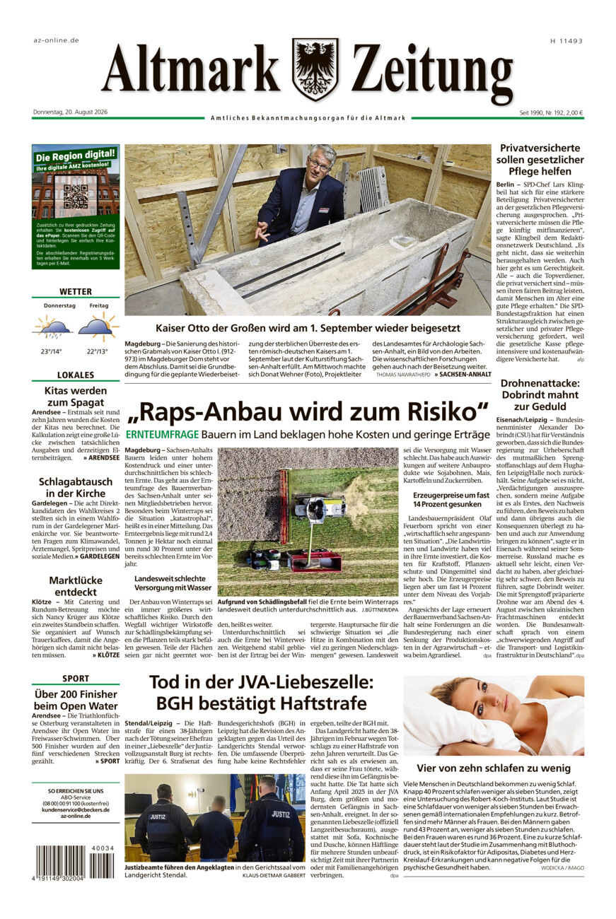 Altmark Zeitung vom Donnerstag, 20.08.2026