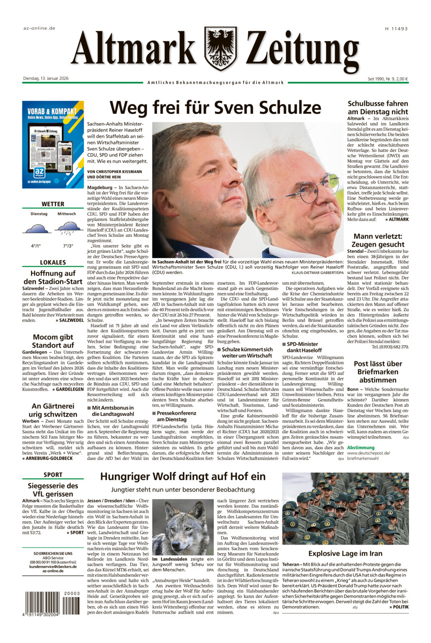 Altmark Zeitung vom Dienstag, 13.01.2026
