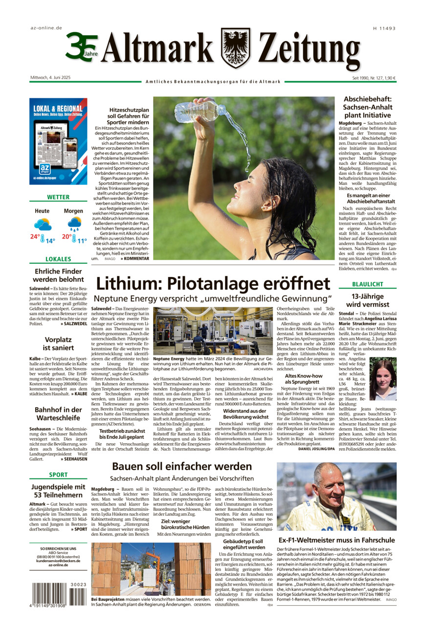 Altmark Zeitung vom Mittwoch, 04.06.2025