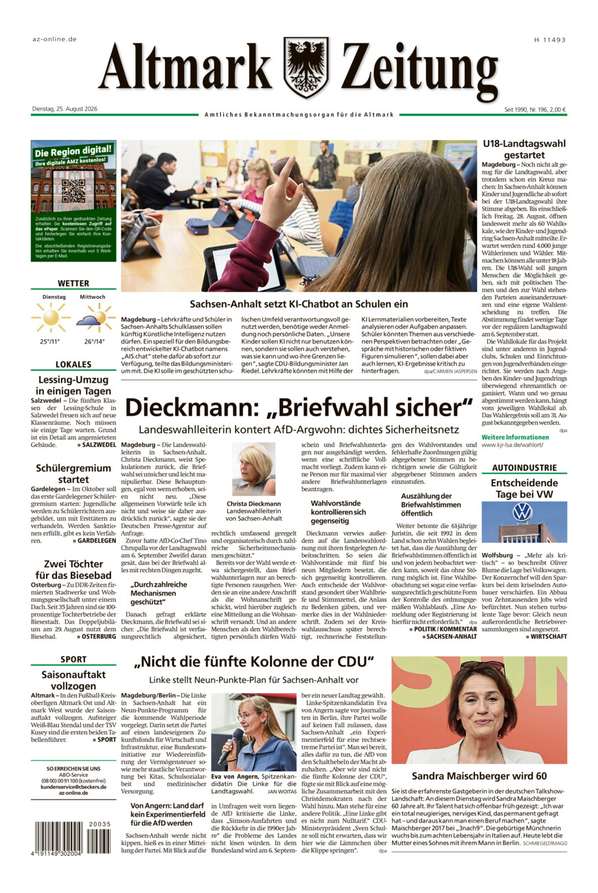 Altmark Zeitung vom Dienstag, 25.08.2026
