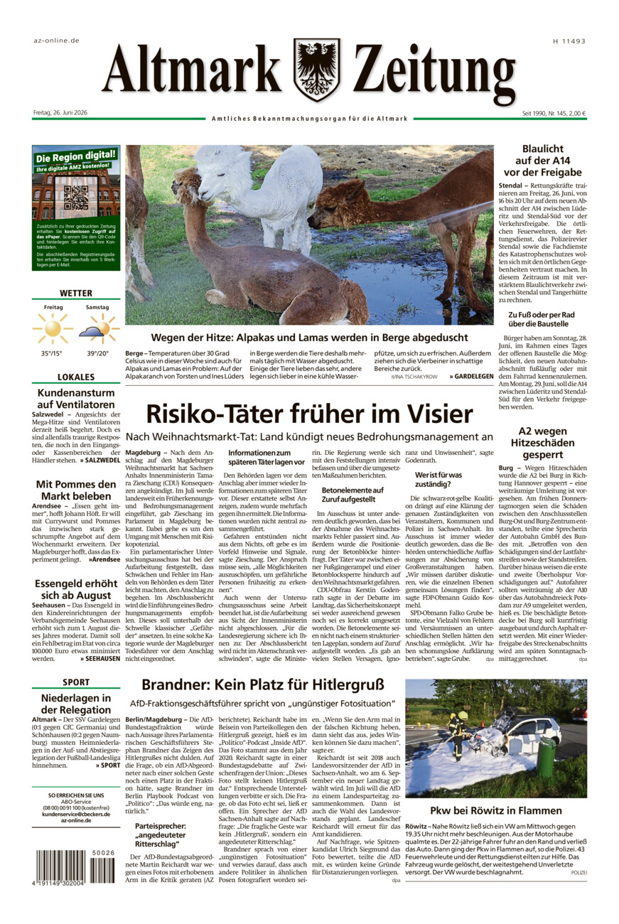 Altmark Zeitung vom Freitag, 26.06.2026