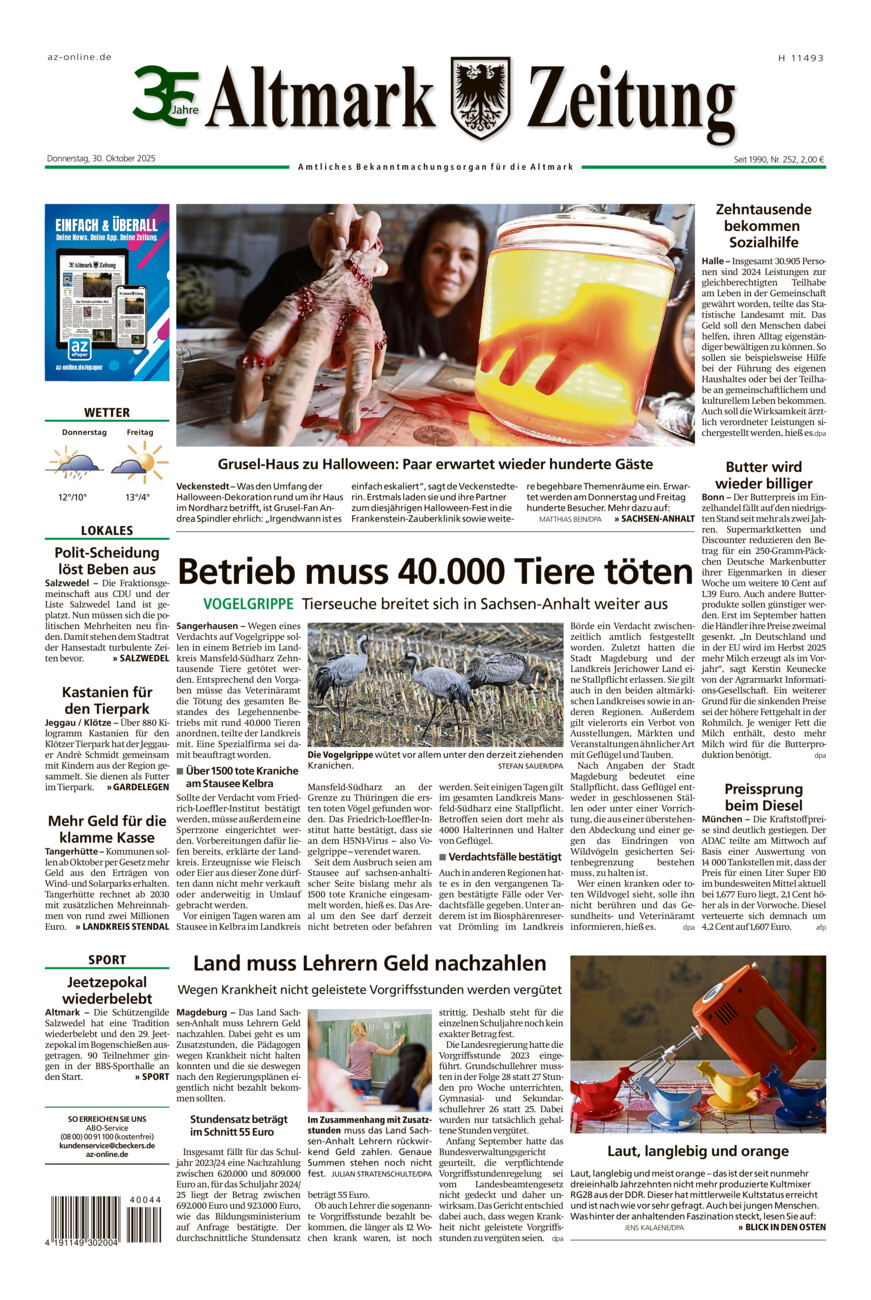 Altmark Zeitung vom Donnerstag, 30.10.2025
