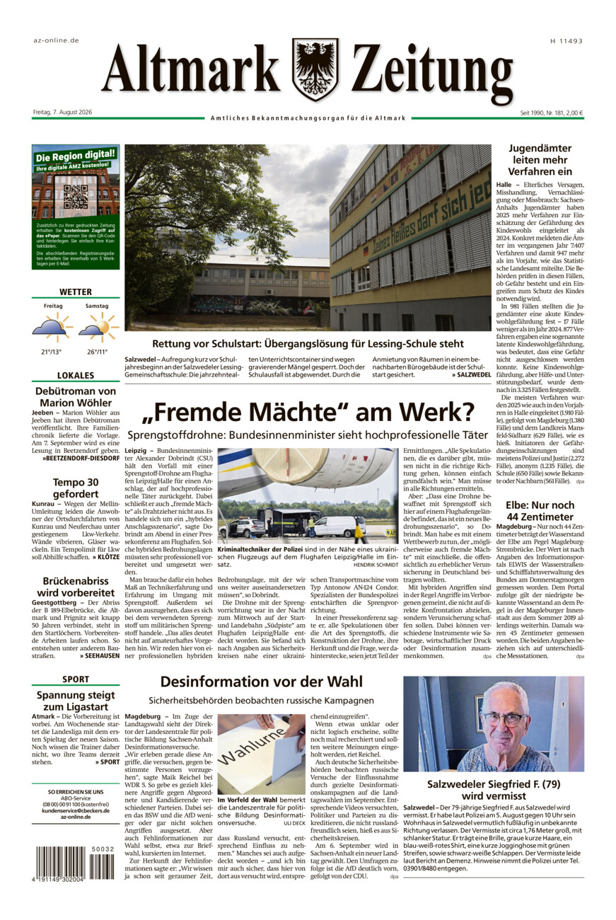 Altmark Zeitung vom Freitag, 07.08.2026