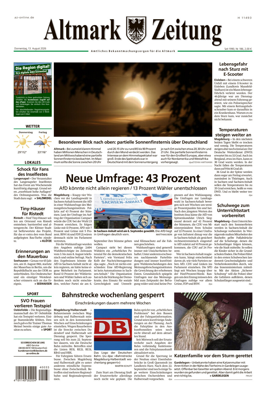 Altmark Zeitung vom Donnerstag, 13.08.2026