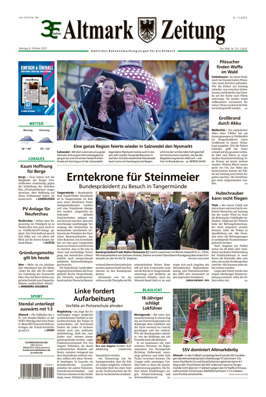 Altmark Zeitung vom Montag, 06.10.2025