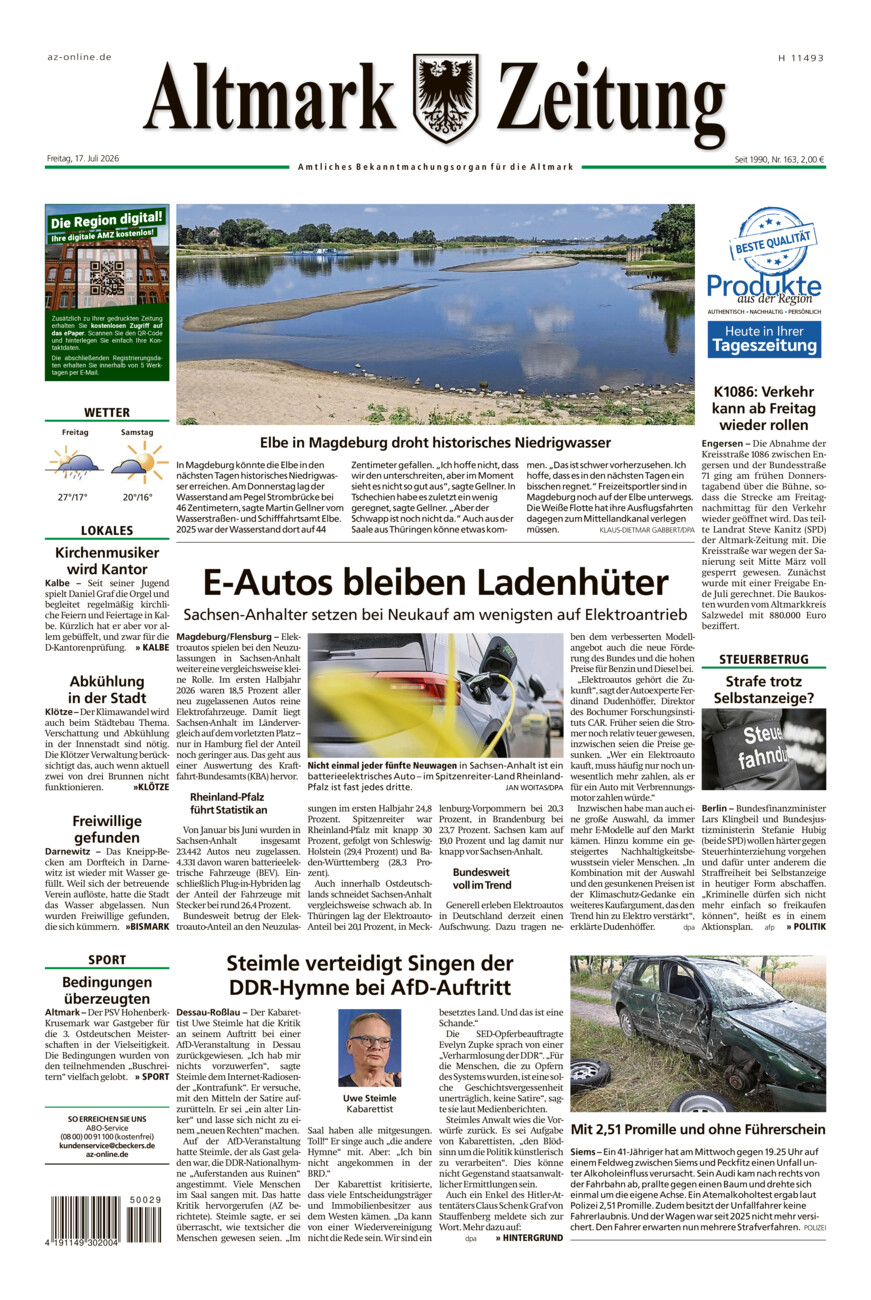 Altmark Zeitung vom Freitag, 17.07.2026