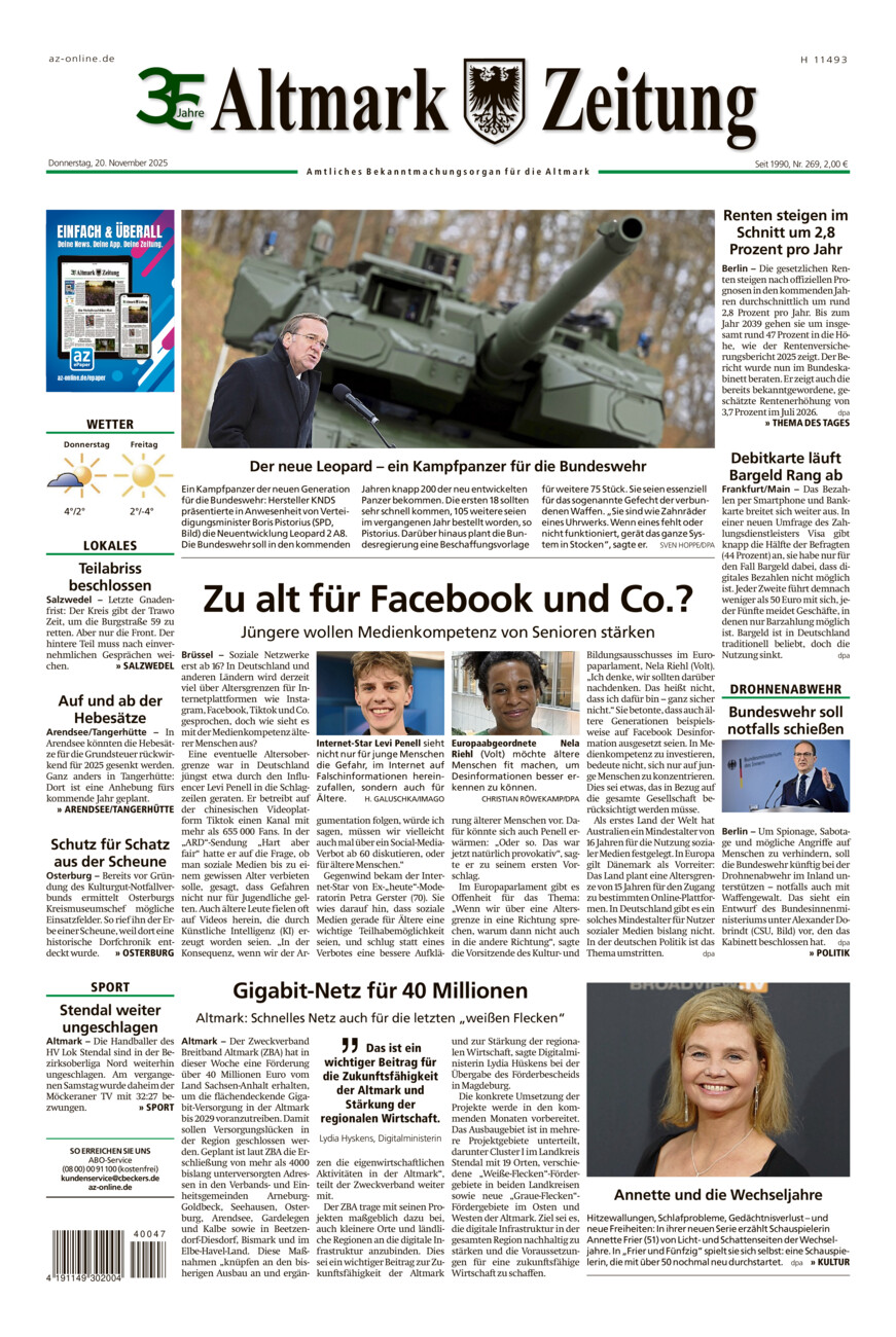 Altmark Zeitung vom Donnerstag, 20.11.2025