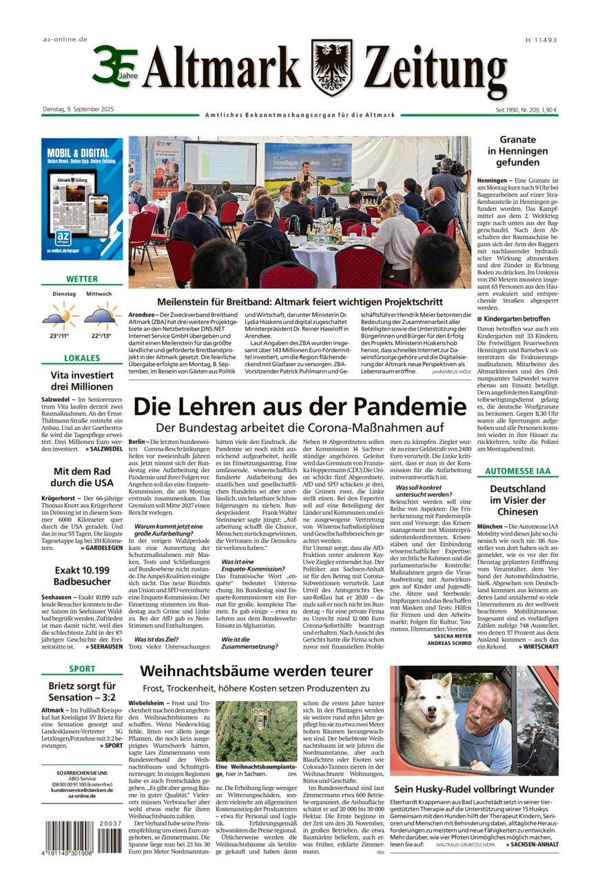 Altmark Zeitung vom Dienstag, 09.09.2025