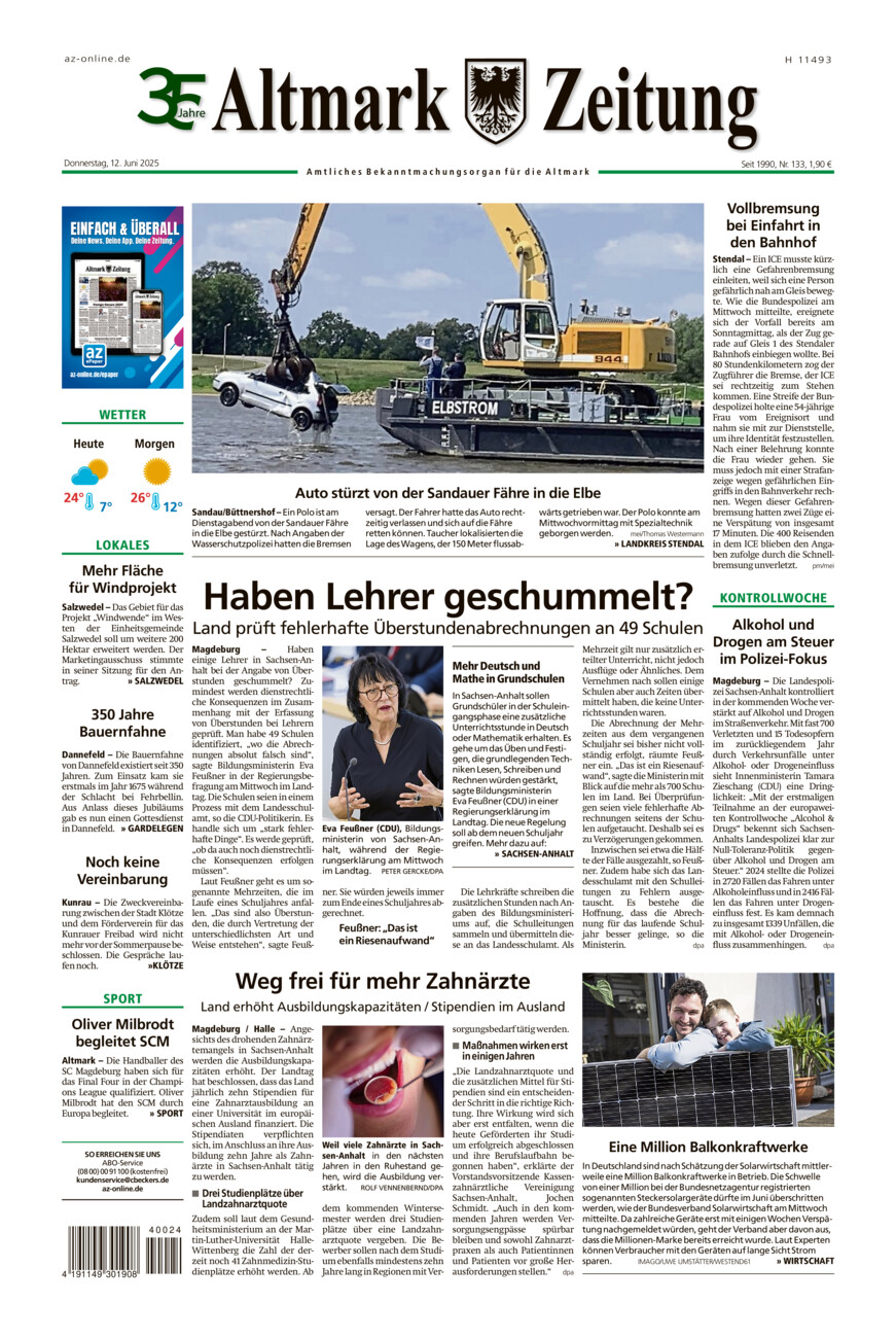 Altmark Zeitung vom Donnerstag, 12.06.2025