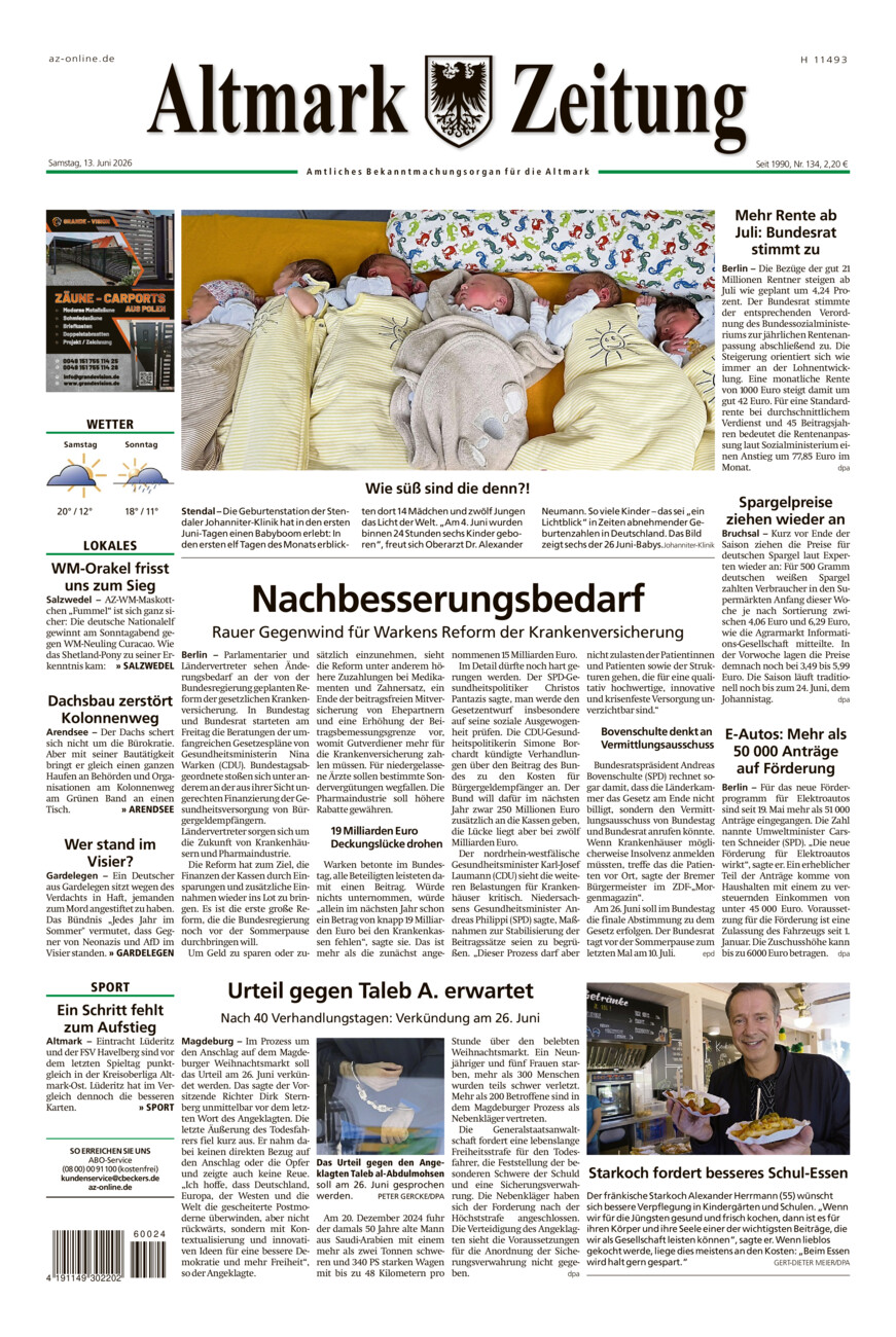 Altmark Zeitung vom Samstag, 13.06.2026
