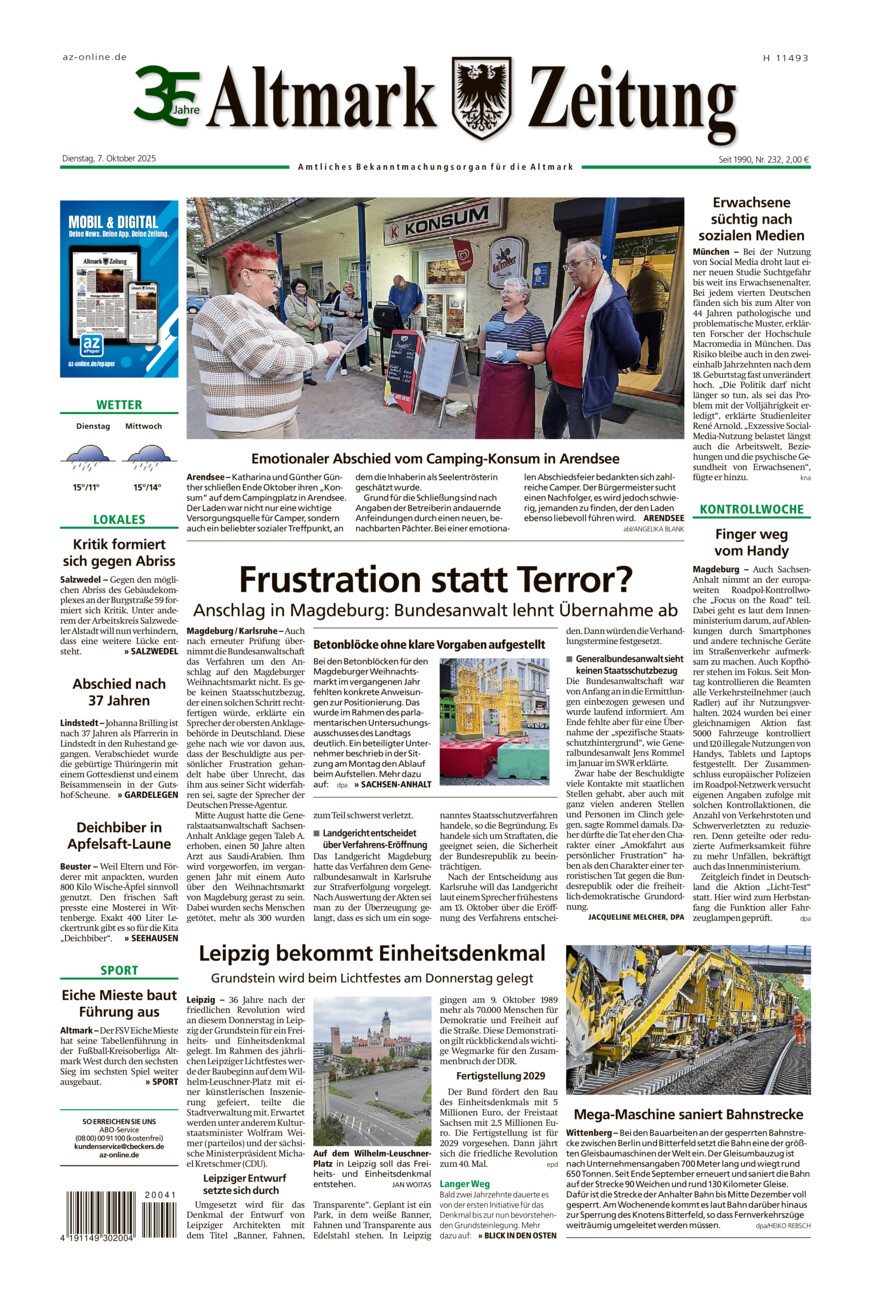 Altmark Zeitung vom Dienstag, 07.10.2025