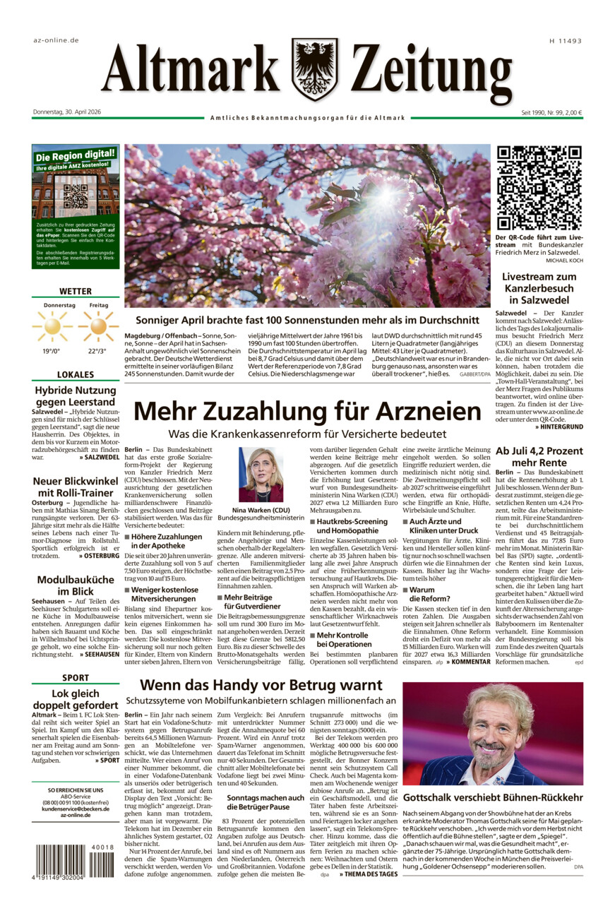 Altmark Zeitung vom Donnerstag, 30.04.2026