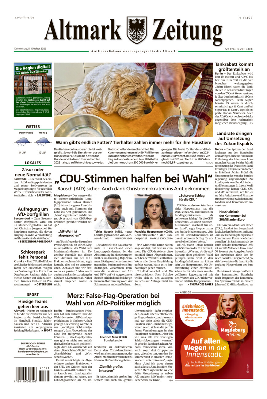 Altmark Zeitung vom Donnerstag, 08.10.2026