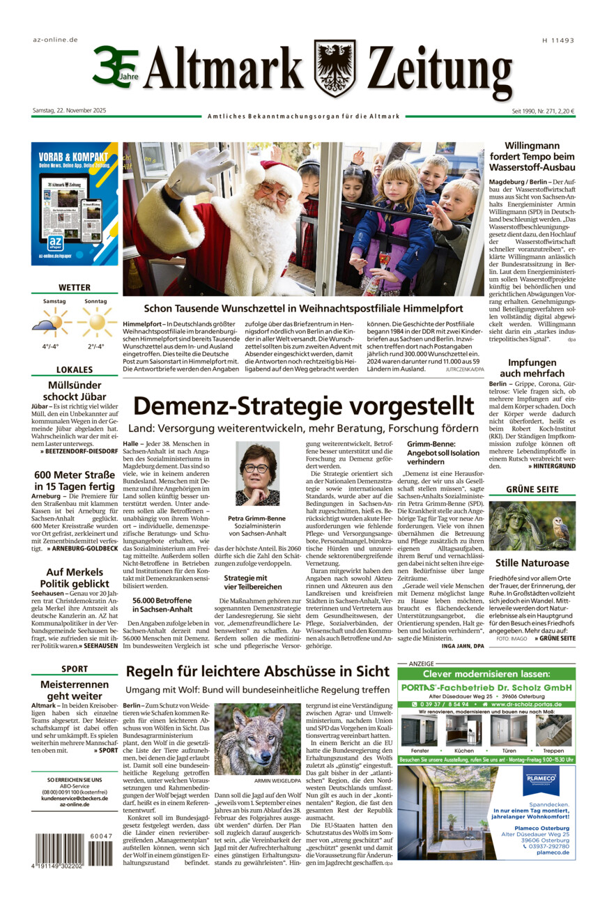 Altmark Zeitung vom Samstag, 22.11.2025