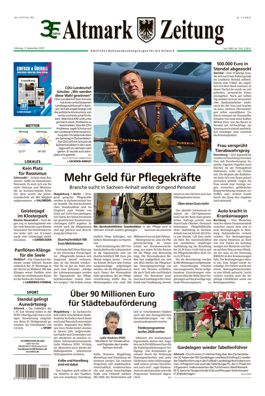 Altmark Zeitung vom Montag, 03.11.2025
