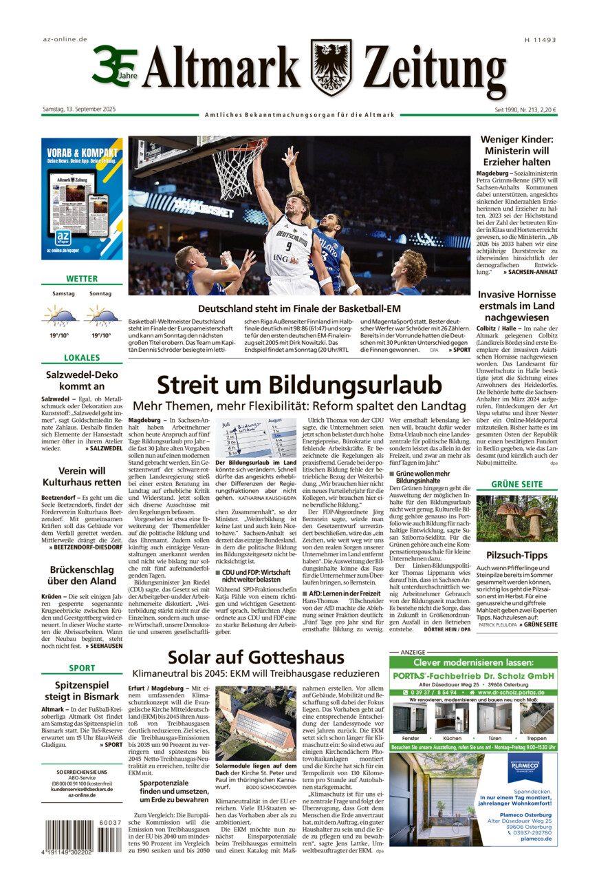 Altmark Zeitung vom Samstag, 13.09.2025