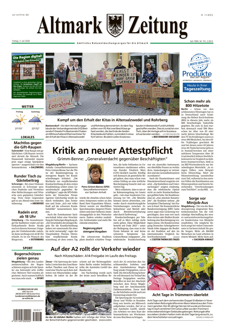 Altmark Zeitung vom Freitag, 03.07.2026