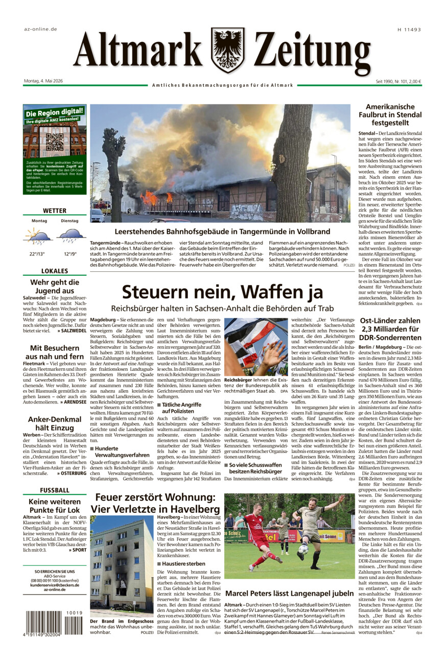 Altmark Zeitung vom Montag, 04.05.2026
