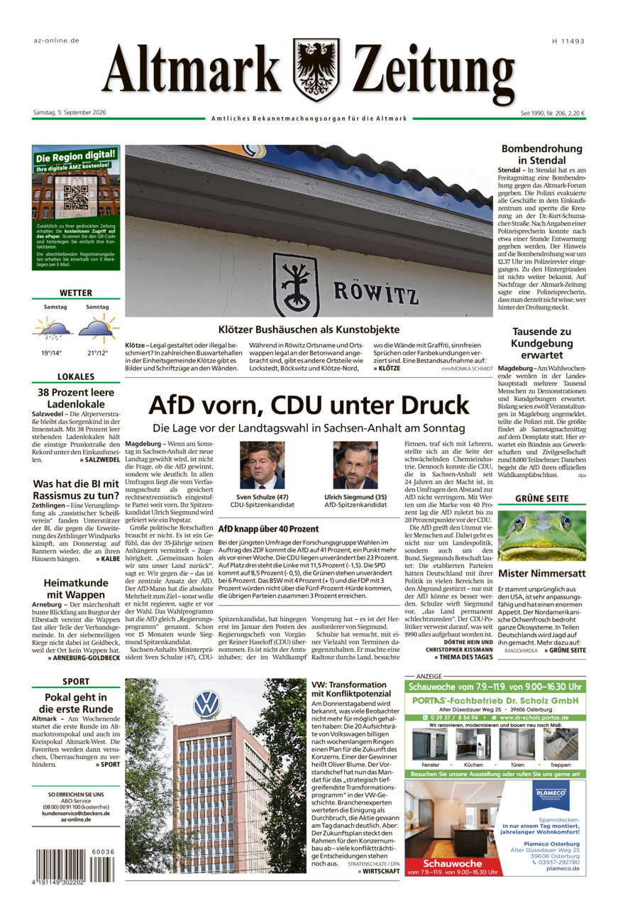 Altmark Zeitung vom Samstag, 05.09.2026