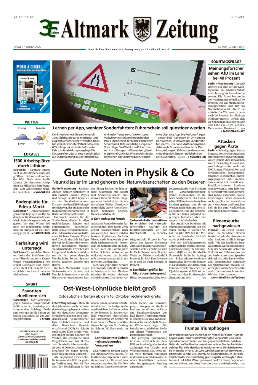 Altmark Zeitung vom Freitag, 17.10.2025
