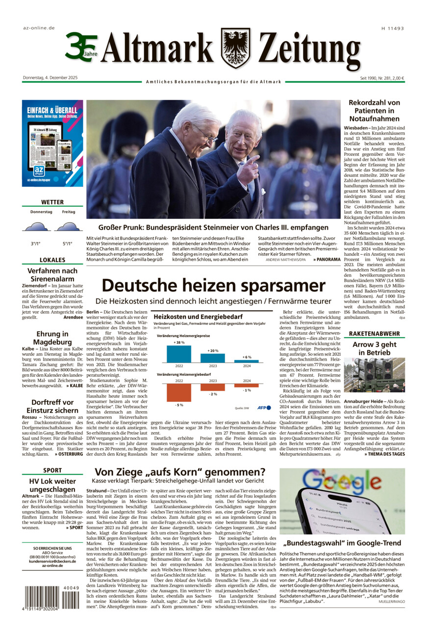 Altmark Zeitung vom Donnerstag, 04.12.2025