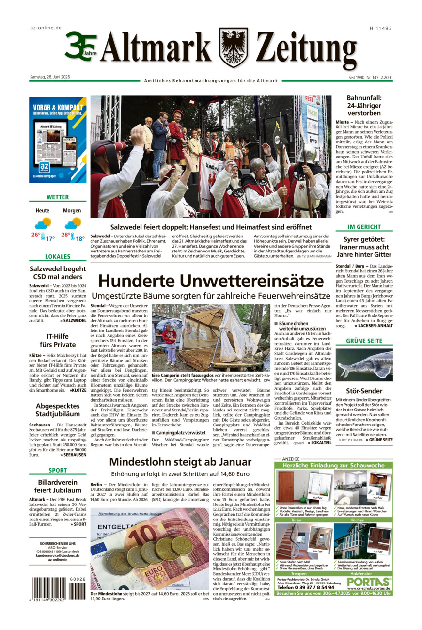 Altmark Zeitung vom Samstag, 28.06.2025