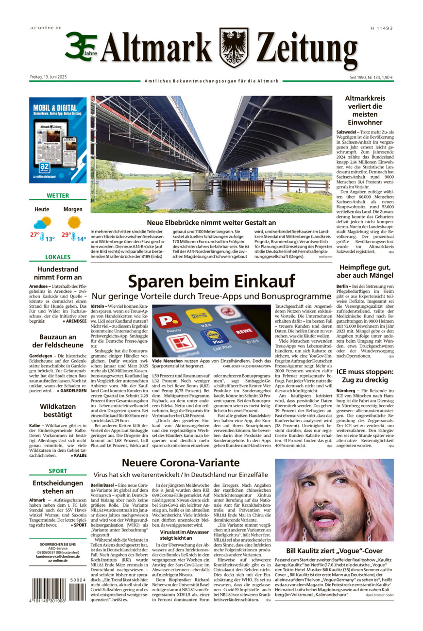 Altmark Zeitung vom Freitag, 13.06.2025