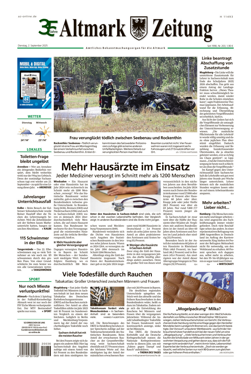 Altmark Zeitung vom Dienstag, 02.09.2025