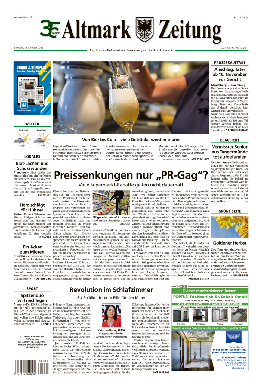 Altmark Zeitung vom Samstag, 18.10.2025