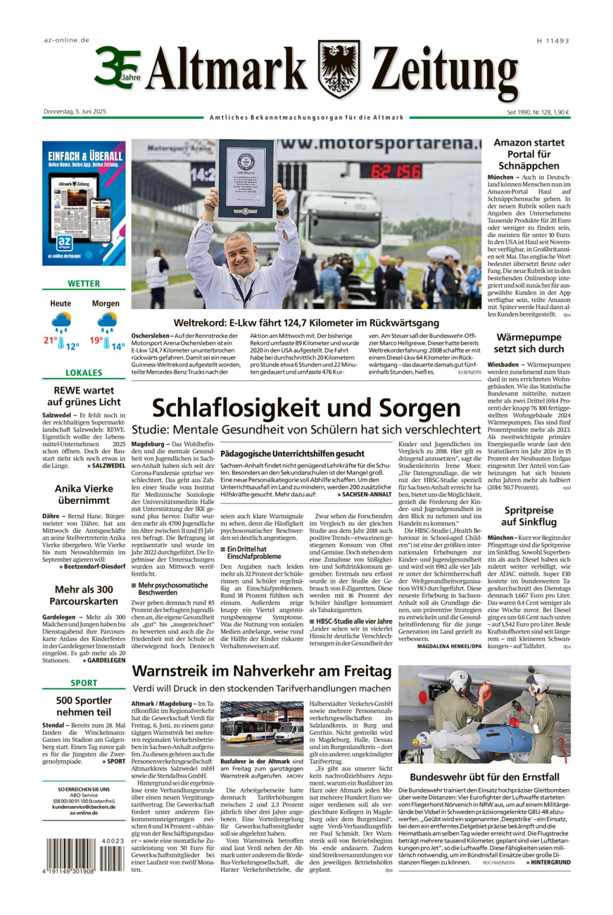 Altmark Zeitung vom Donnerstag, 05.06.2025