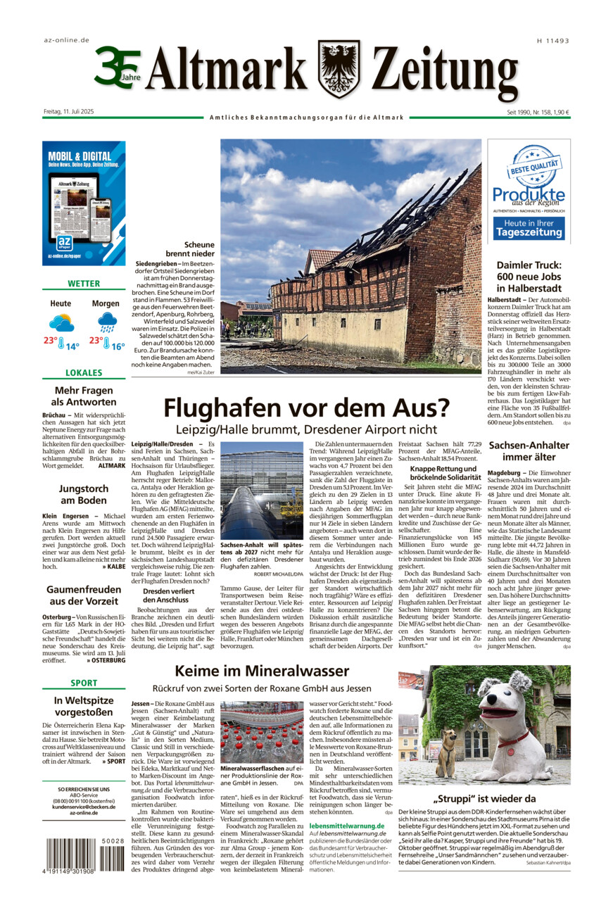 Altmark Zeitung vom Freitag, 11.07.2025