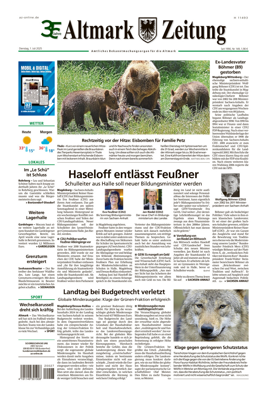 Altmark Zeitung vom Dienstag, 01.07.2025