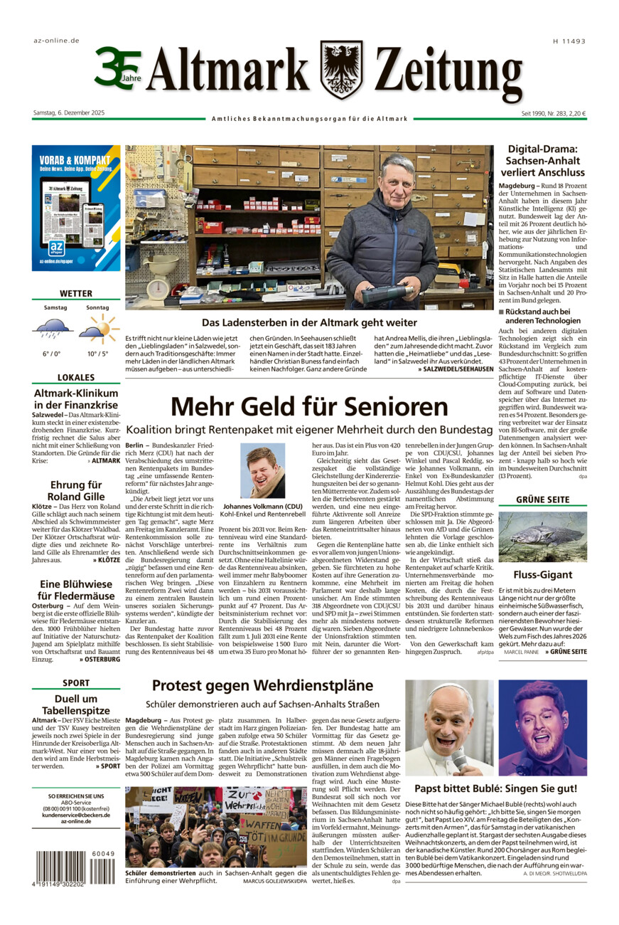 Altmark Zeitung vom Samstag, 06.12.2025