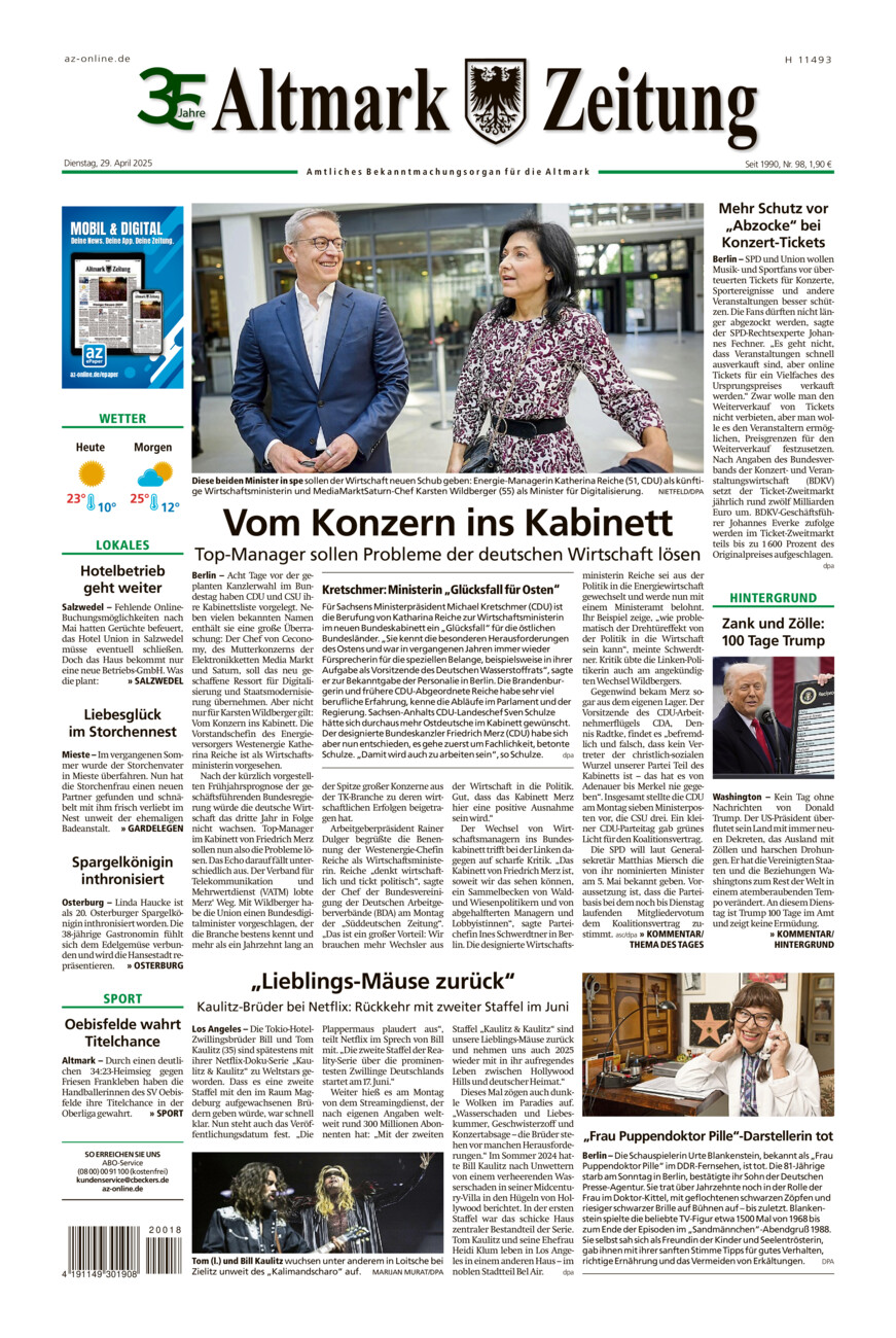 Altmark Zeitung vom Dienstag, 29.04.2025