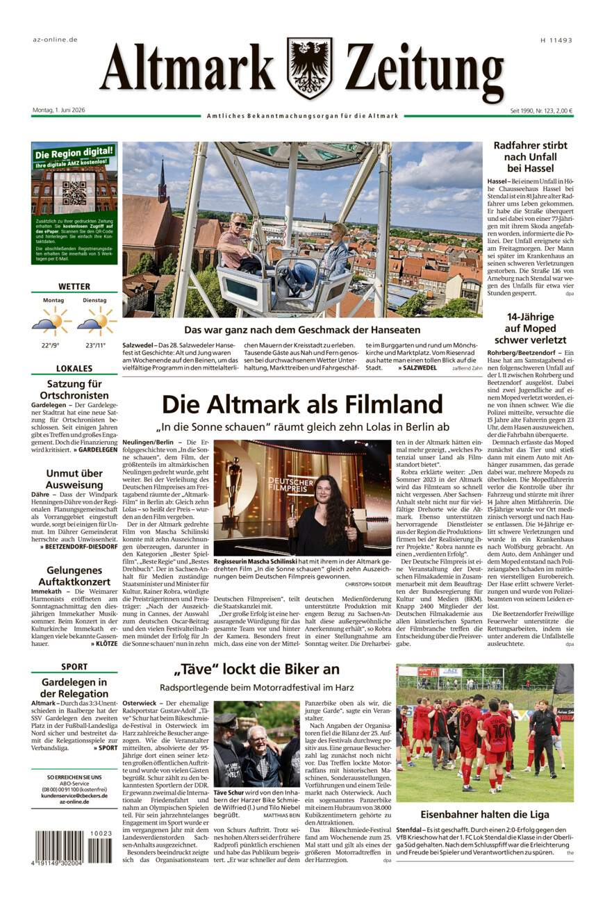 Altmark Zeitung vom Montag, 01.06.2026