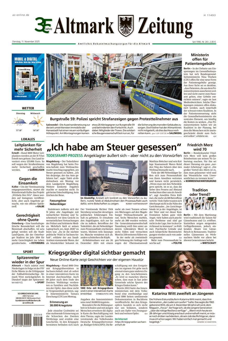 Altmark Zeitung vom Dienstag, 11.11.2025