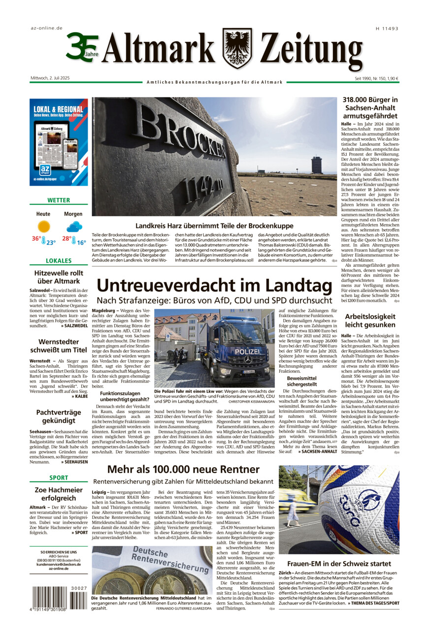 Altmark Zeitung vom Mittwoch, 02.07.2025