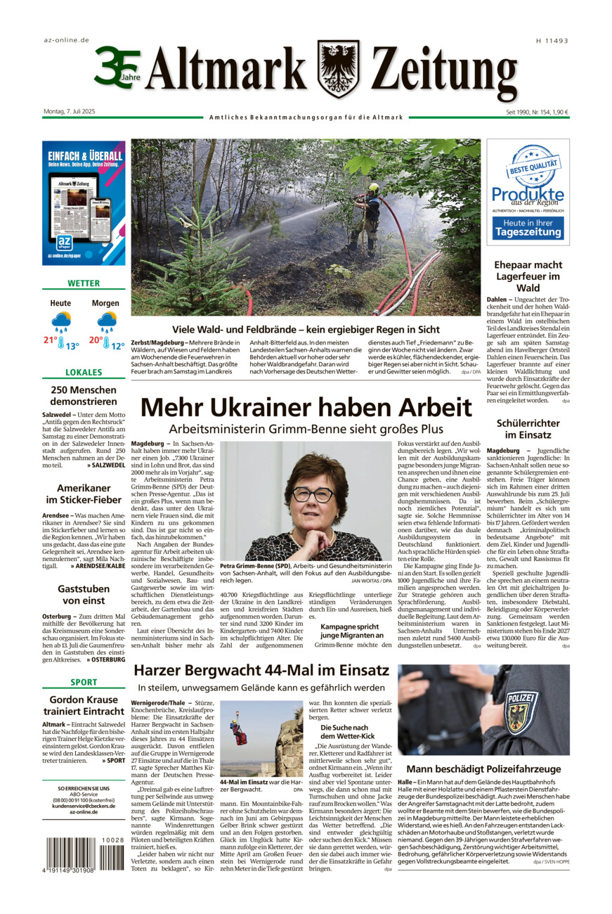 Altmark Zeitung vom Montag, 07.07.2025