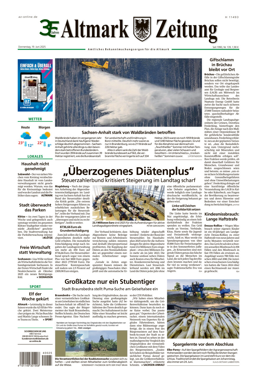 Altmark Zeitung vom Donnerstag, 19.06.2025