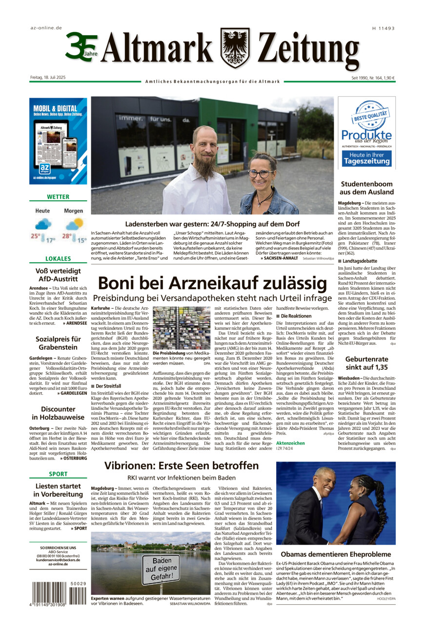 Altmark Zeitung vom Freitag, 18.07.2025