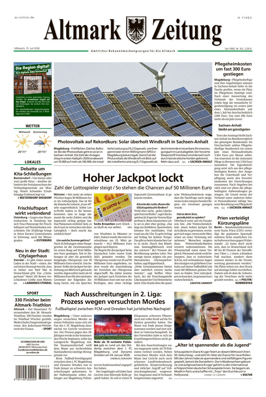 Altmark Zeitung vom Mittwoch, 15.07.2026