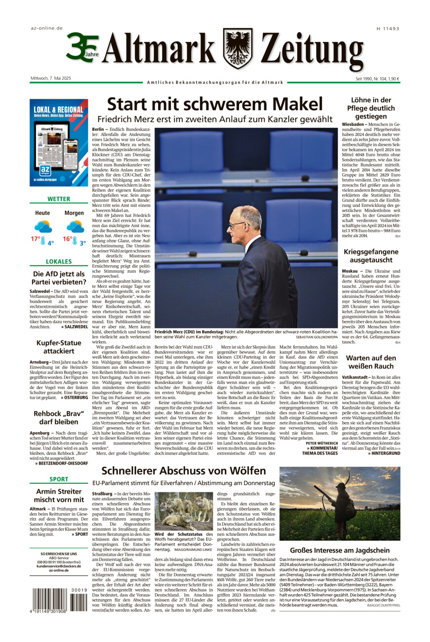 Altmark Zeitung vom Mittwoch, 07.05.2025