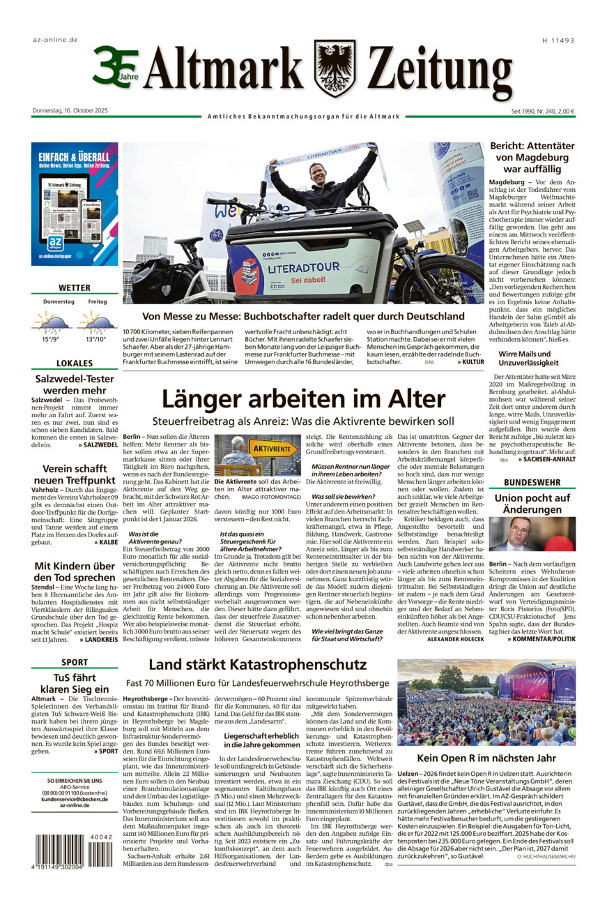 Altmark Zeitung vom Donnerstag, 16.10.2025