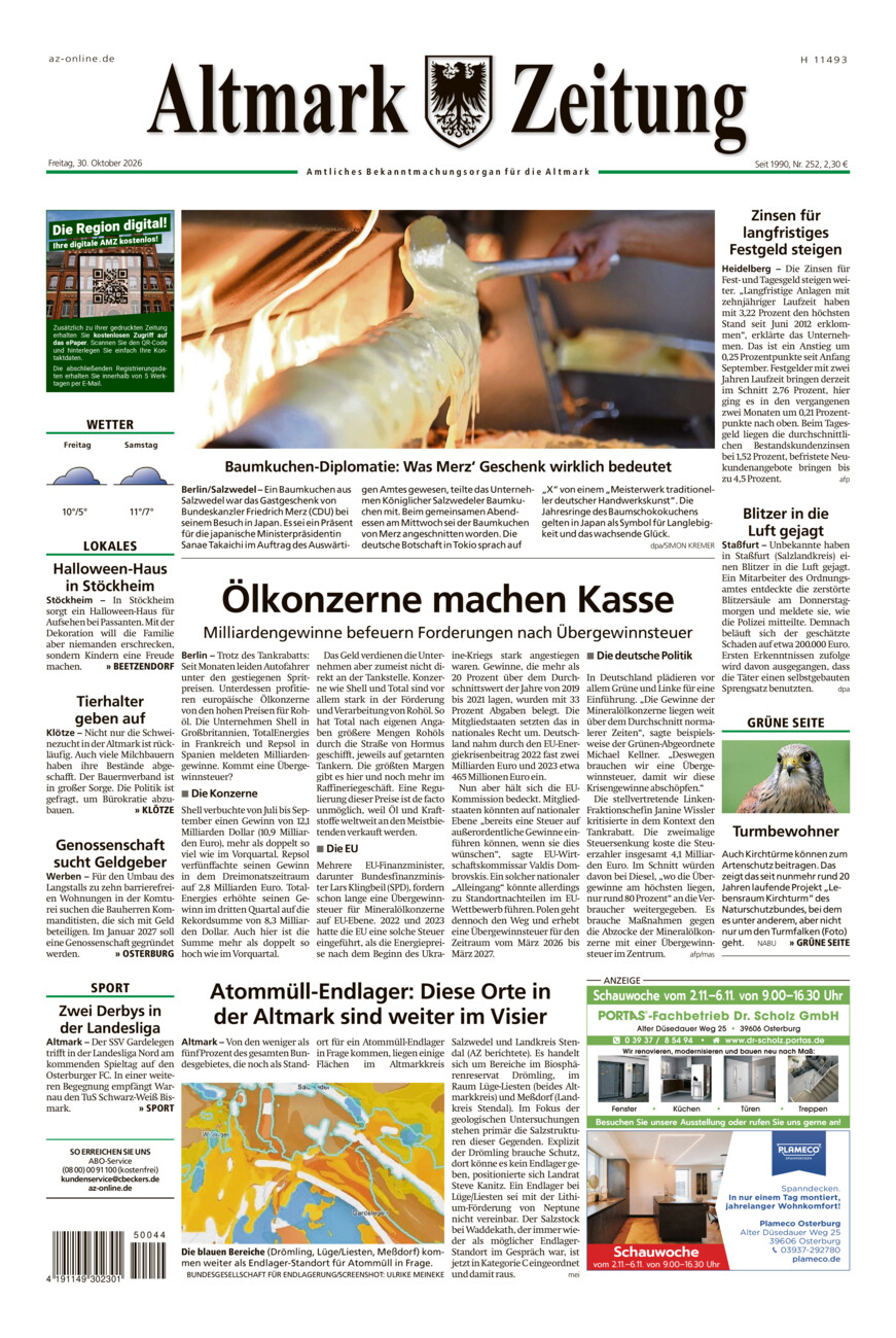 Altmark Zeitung vom Freitag, 30.10.2026